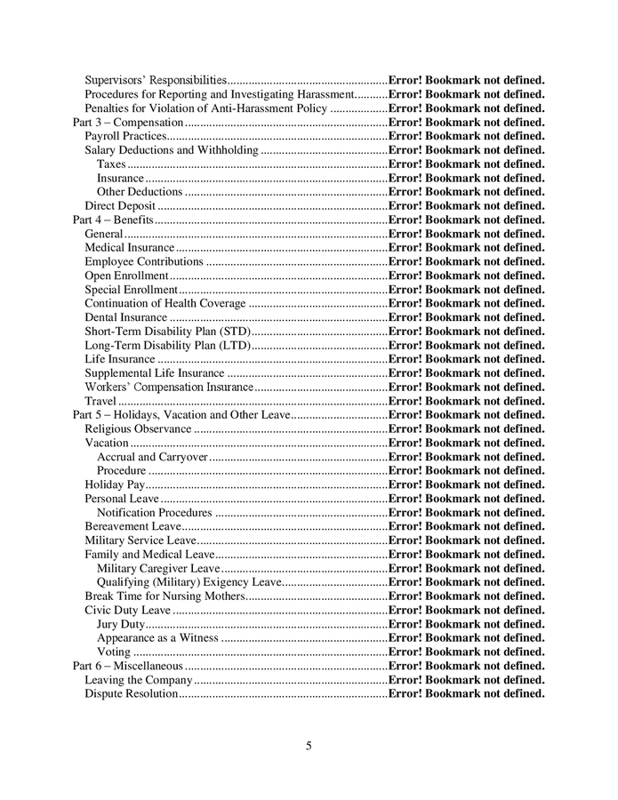 Employee handbook sample in Word and Pdf formats page 5 of 38