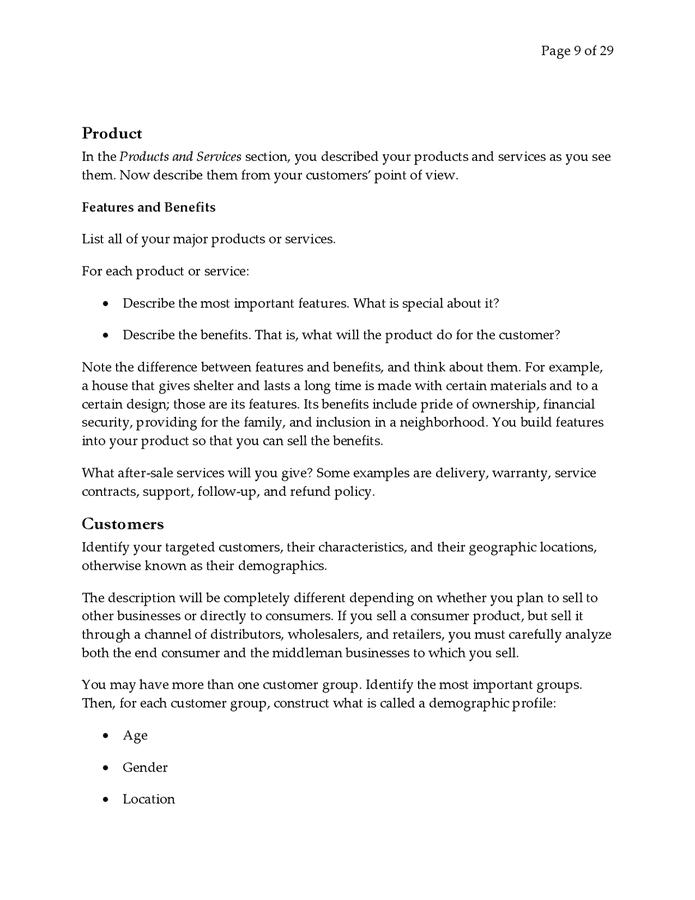 Business plan for a startup business in Word and Pdf formats - page 9 of 29