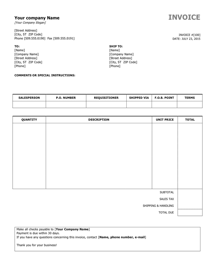 100% free simple invoice template