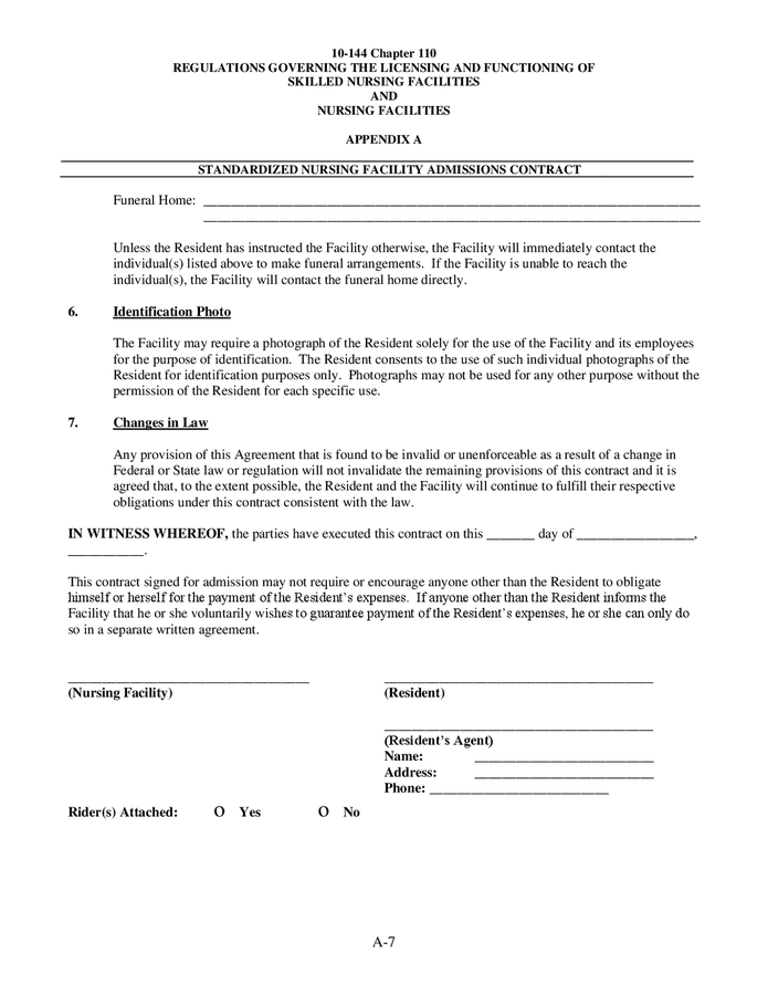 Standardized nursing facility admissions contract in Word and Pdf ...