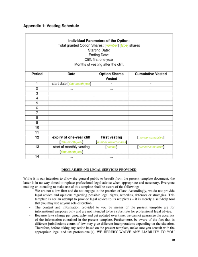 Employee Stock Option Agreement Template In Word And Pdf Formats Page 