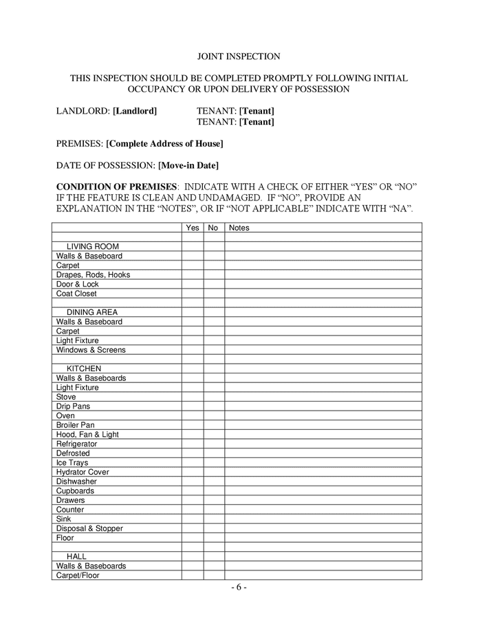 Residential house lease agreement in Word and Pdf formats page 6 of 8