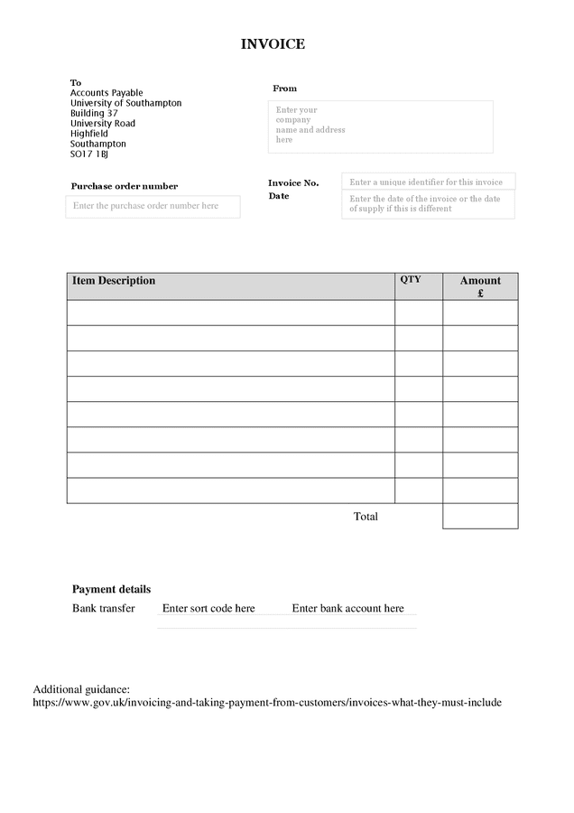 Invoice form (Great Britain) in Word and Pdf formats