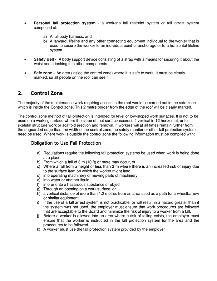 Fall protection procedure policy sample in Word and Pdf formats page