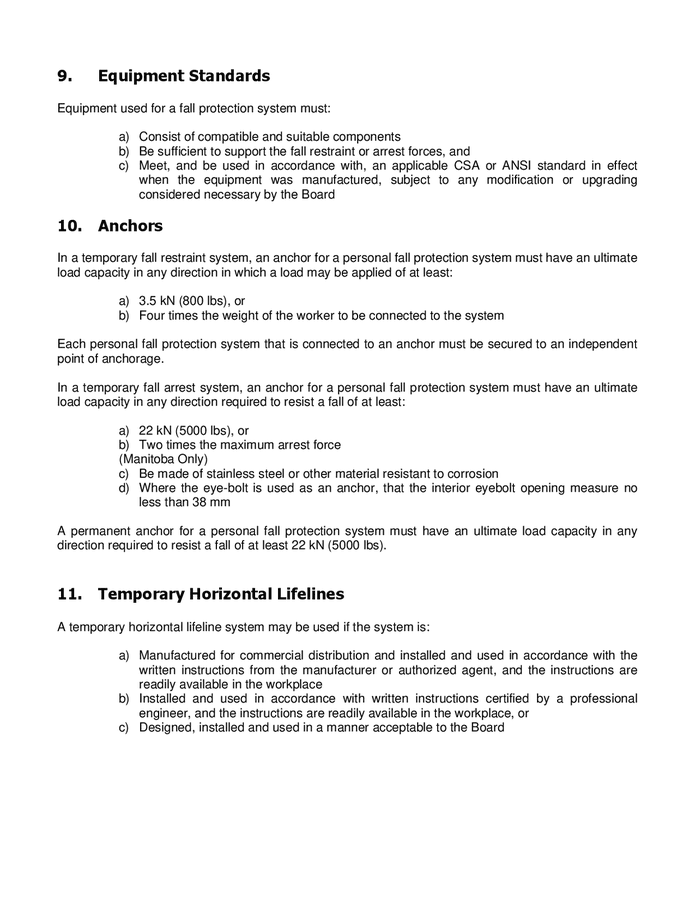 Fall protection procedure policy sample in Word and Pdf formats page