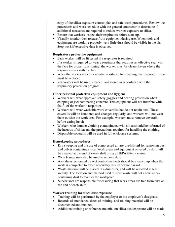 Exposure control plan for chip hammering and jackhammering in Word and