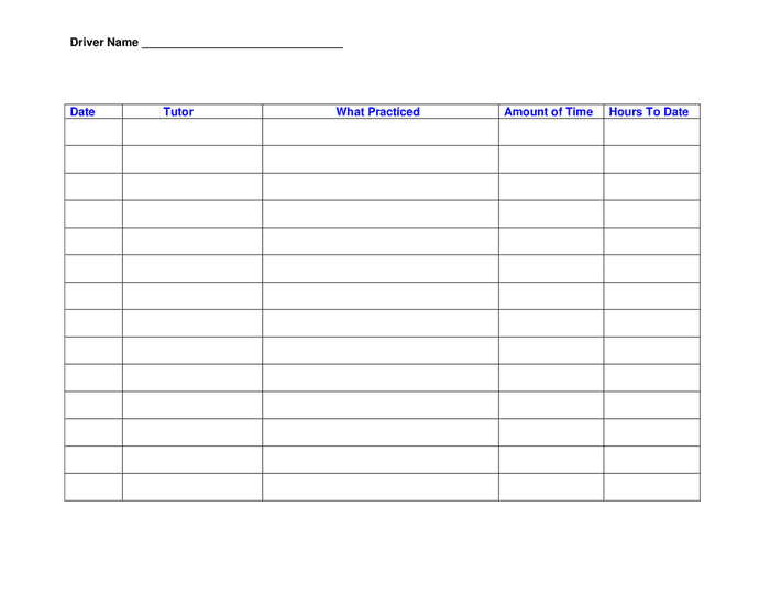 Parent or guardian driving instruction log in Word and Pdf formats ...