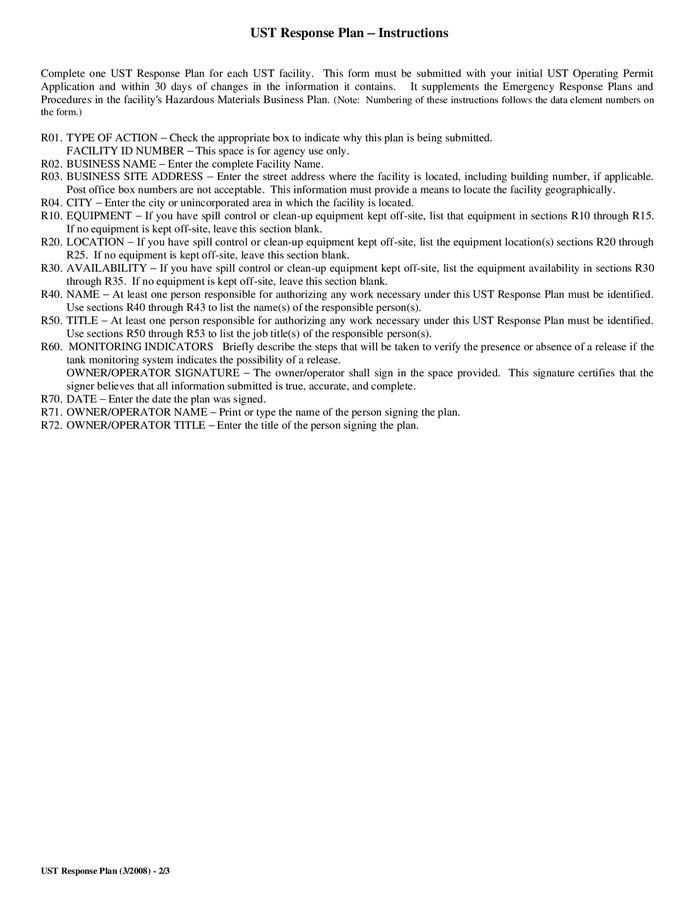 Underground storage tank response plan in Word and Pdf formats page 2
