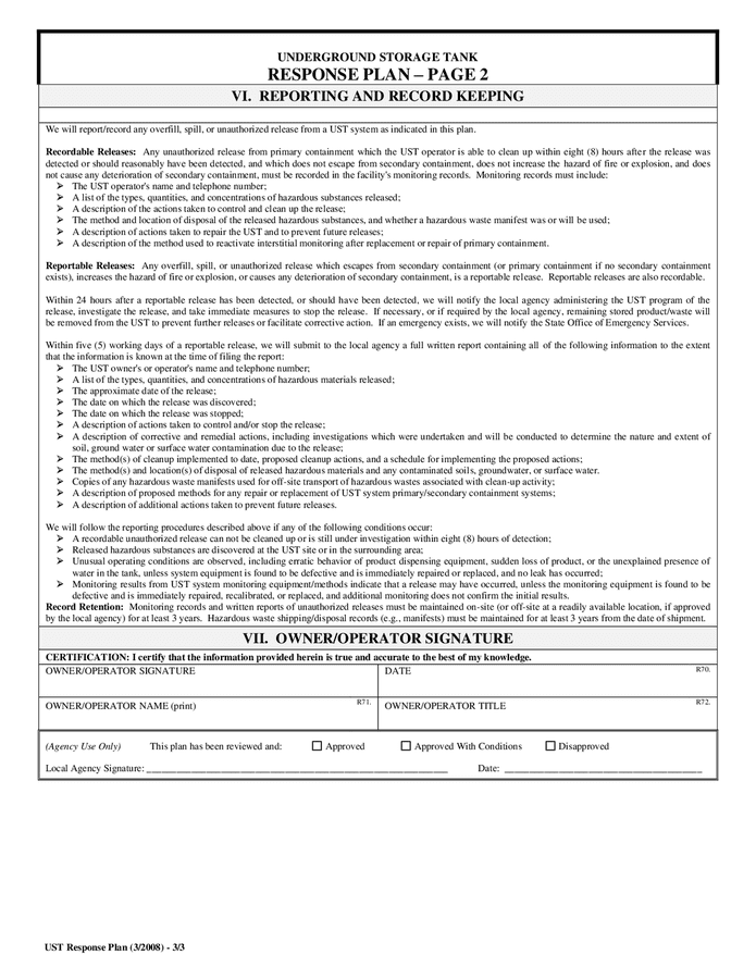 Underground storage tank response plan in Word and Pdf formats page 3