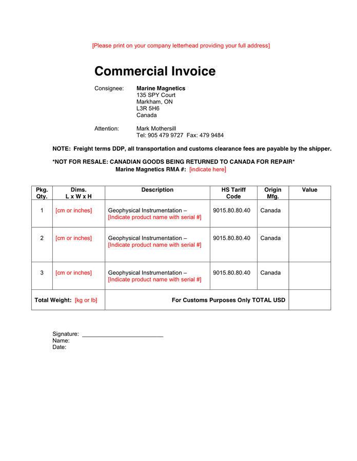 commercial invoices