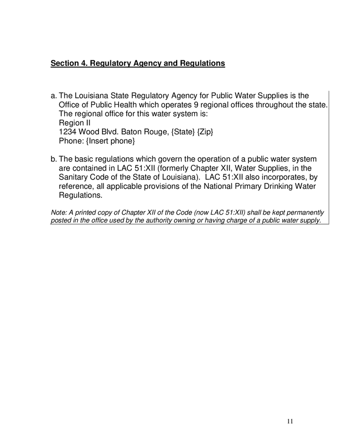 Operation and maintenance manual for water systems in Word and Pdf