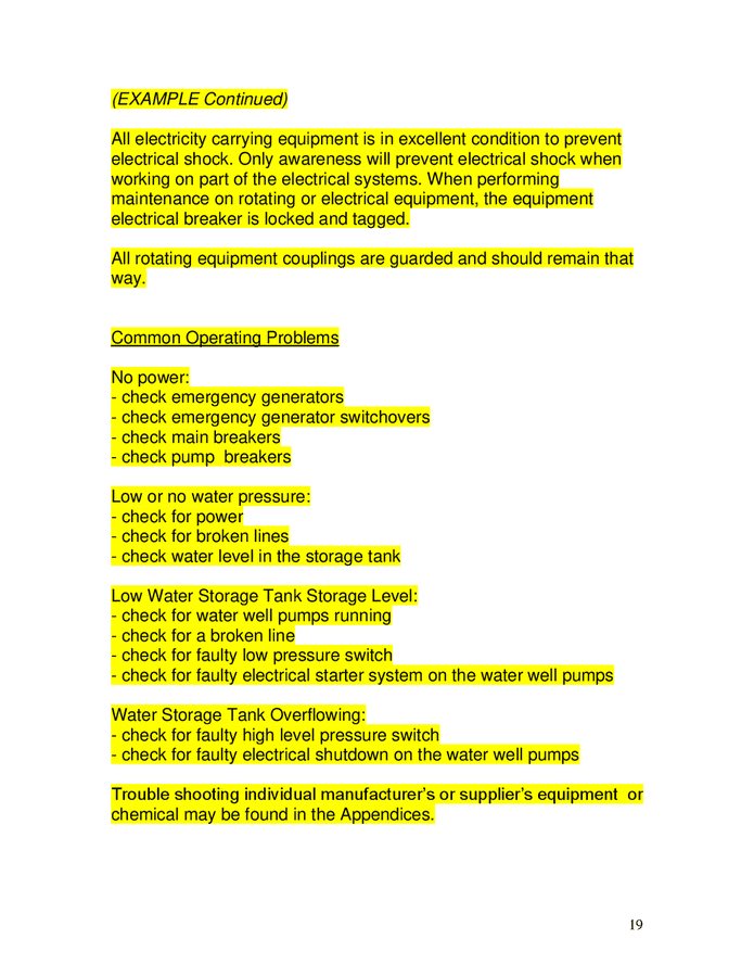 Operation and maintenance manual for water systems in Word and Pdf