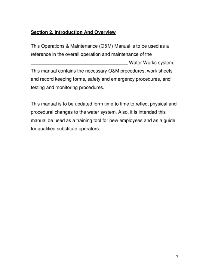 Operation and maintenance manual for water systems in Word and Pdf ...