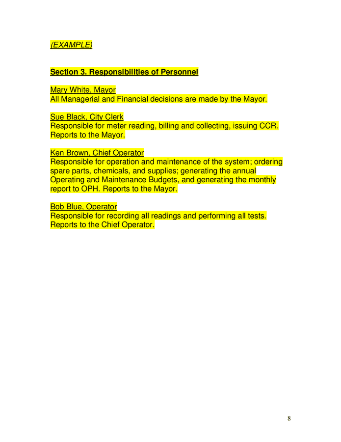 Operation and maintenance manual for water systems in Word and Pdf