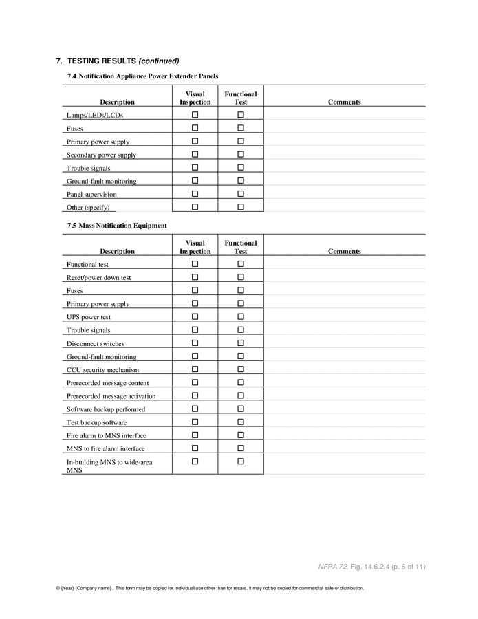 Fire alarm, emergency communication system inspection and testing form ...