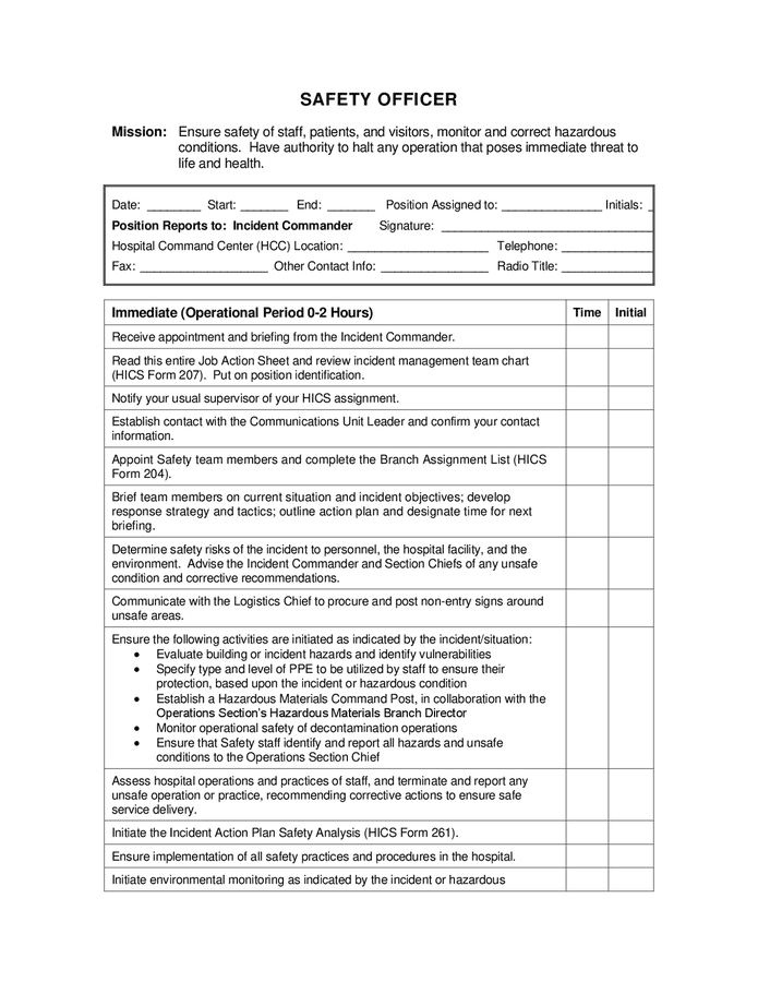 Safety officer form in Word and Pdf formats