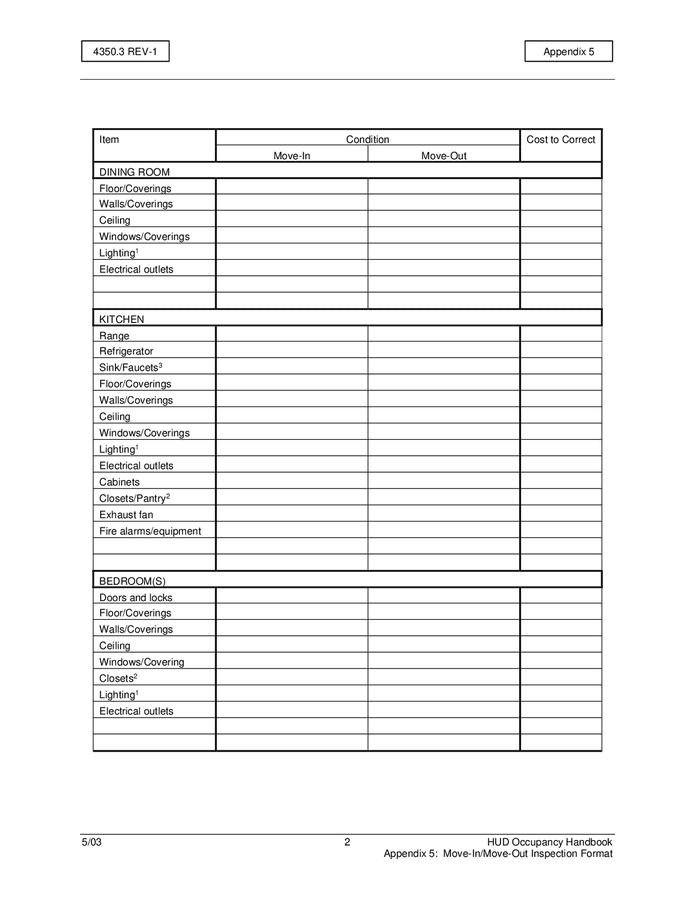 Sample move-in, move-out inspection form in Word and Pdf formats - page ...