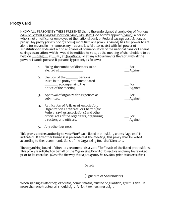 Proxy Card Vote Form In Word And Pdf Formats 8484