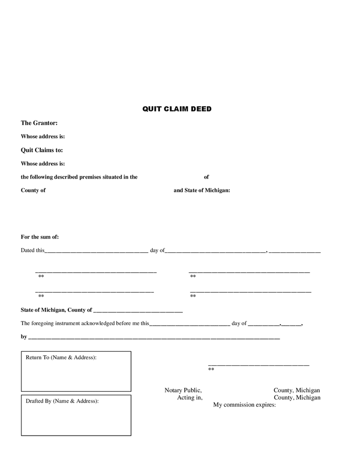 Quit claim deed in Word and Pdf formats