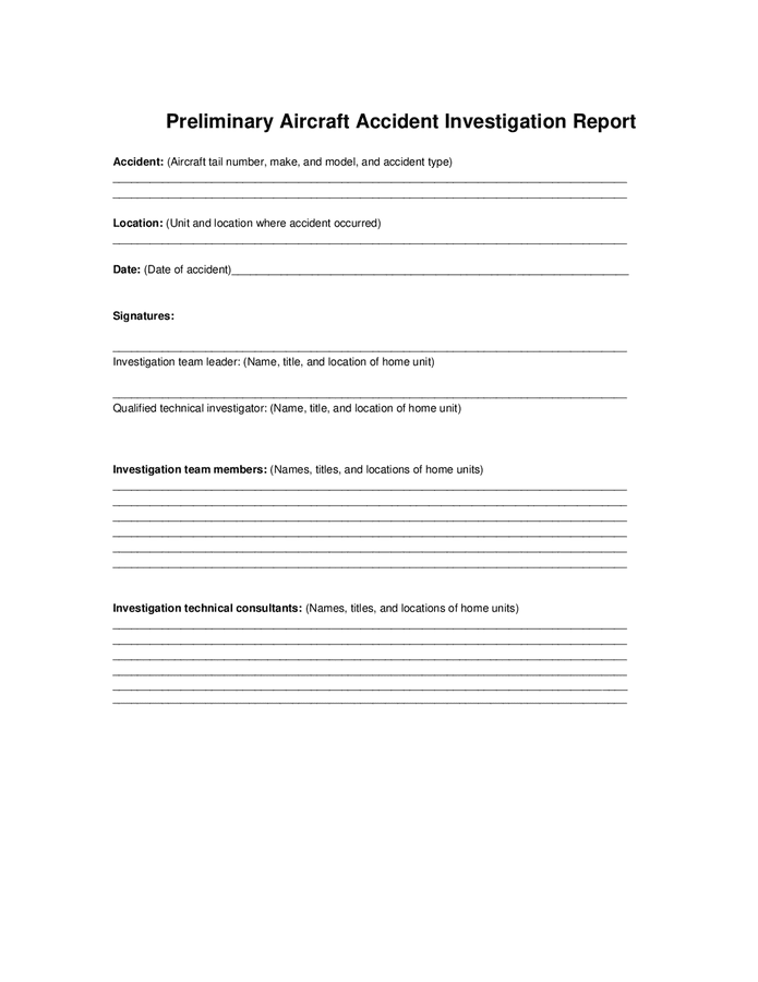 Aviation accident investigation template in Word and Pdf formats page