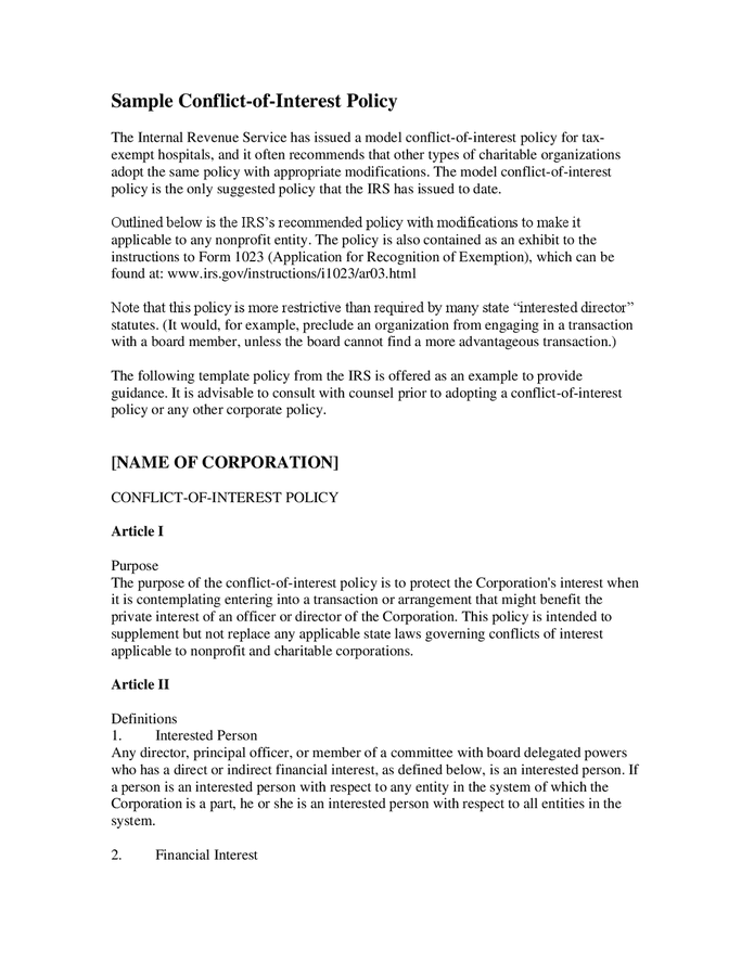 Director Conflict Of Interest Policy YPDJH Director Conflict Of Interest Policy YPDJH