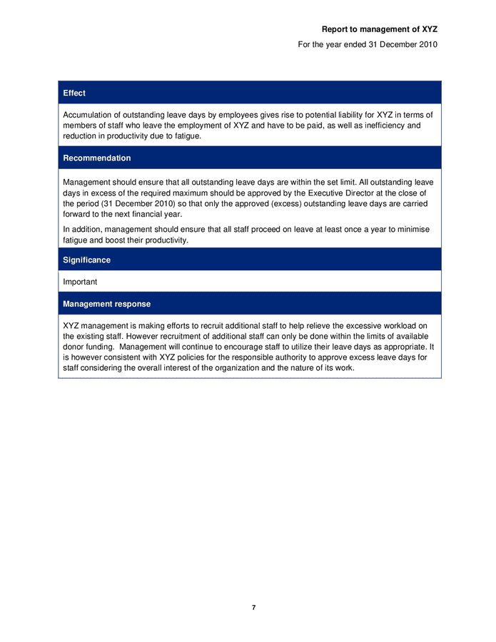 Audit management letter sample in Word and Pdf formats - page 8 of 9