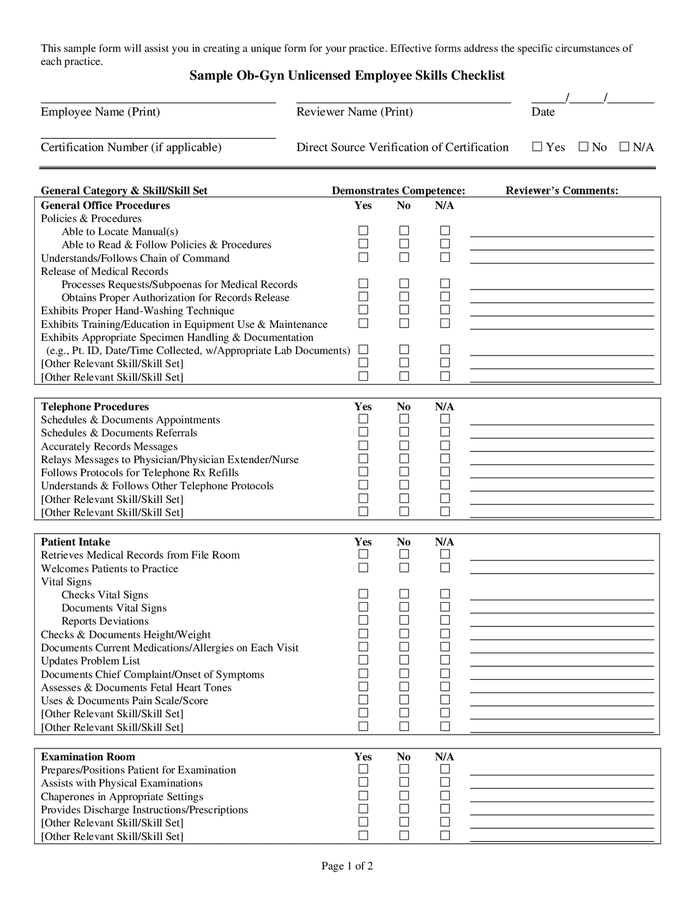 Employee Skills Checklist