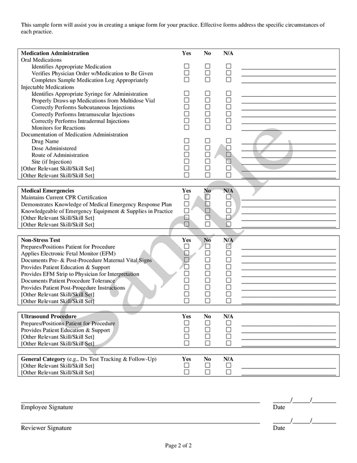 Sample ob gyn unlicensed employee skills checklist in word and pdf