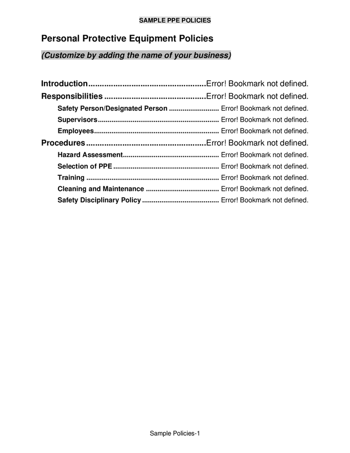 Sample PPE policies in Word and Pdf formats page 2 of 9