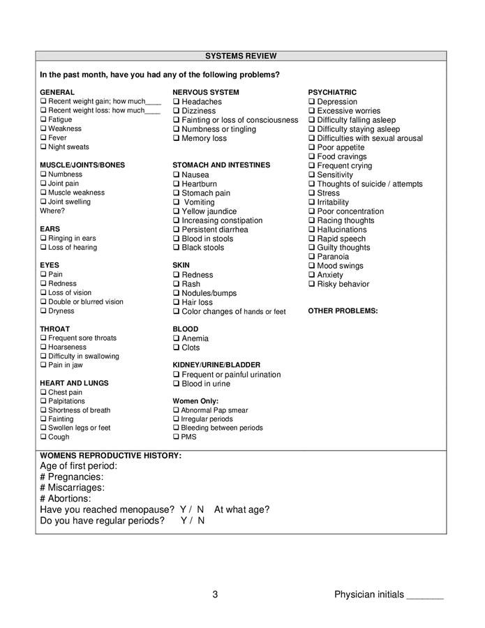 Patient history form in Word and Pdf formats - page 3 of 4