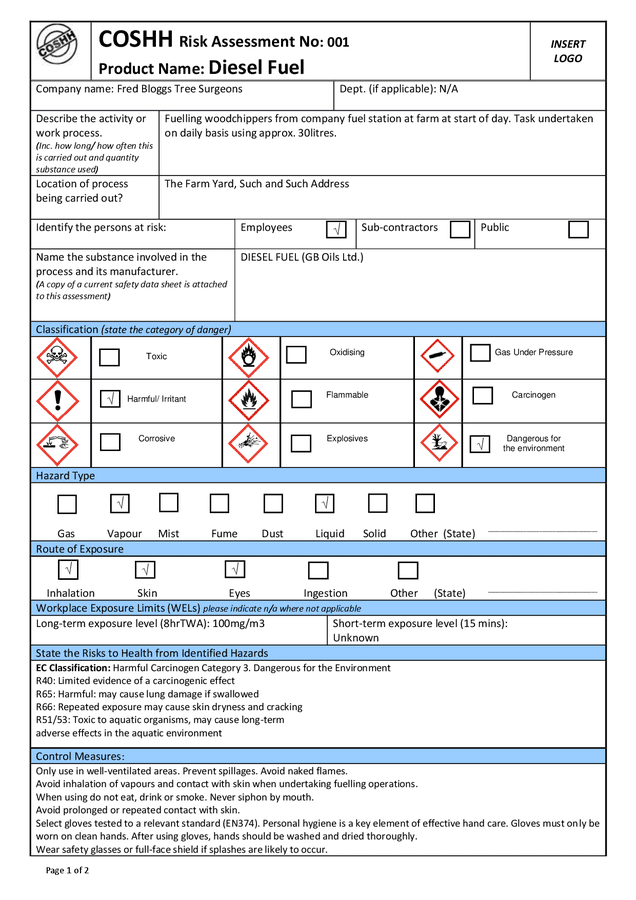 Coshh Blank Risk Assessment New Template Toxicity Safety Images The