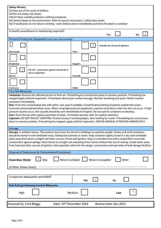 COSHH Risk Assessment Safety Data Sheet Hazard, Risk, 50% OFF