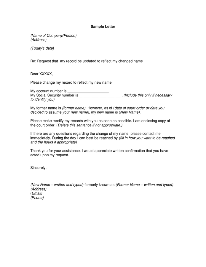 Change Name Request Letter To Reflect New Name In Word And Pdf Formats
