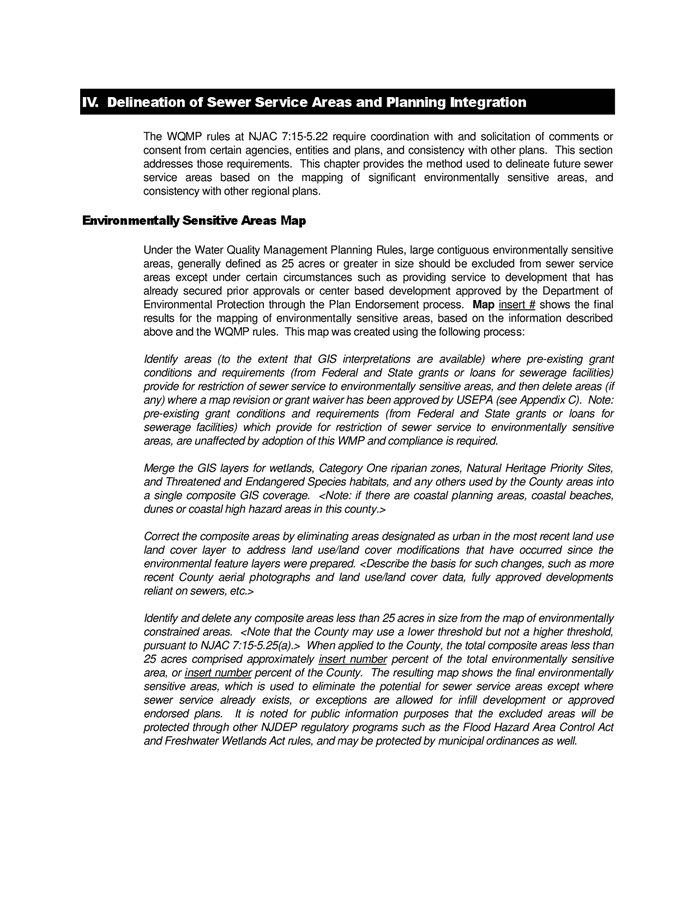 County wastewater management plan template (New Jersey) in Word and Pdf