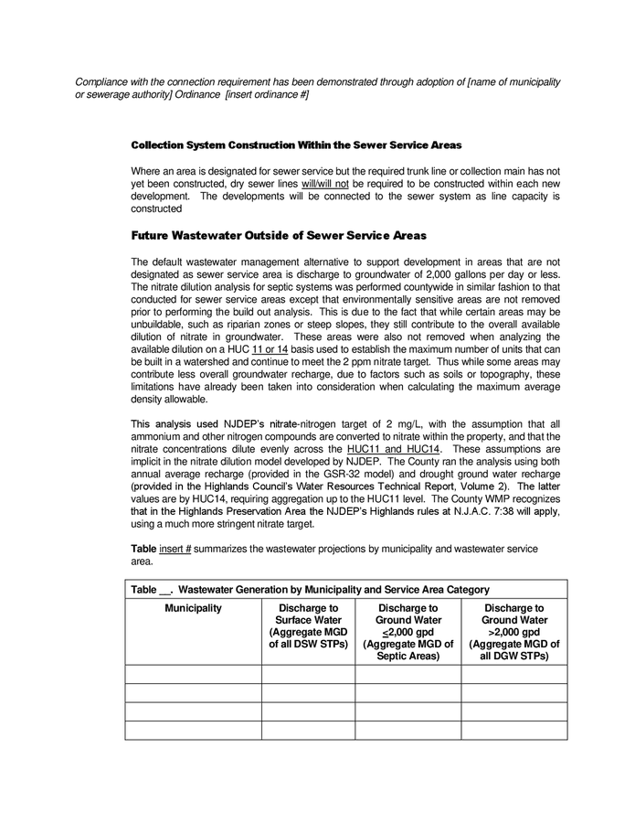 County wastewater management plan template (New Jersey) in Word and Pdf