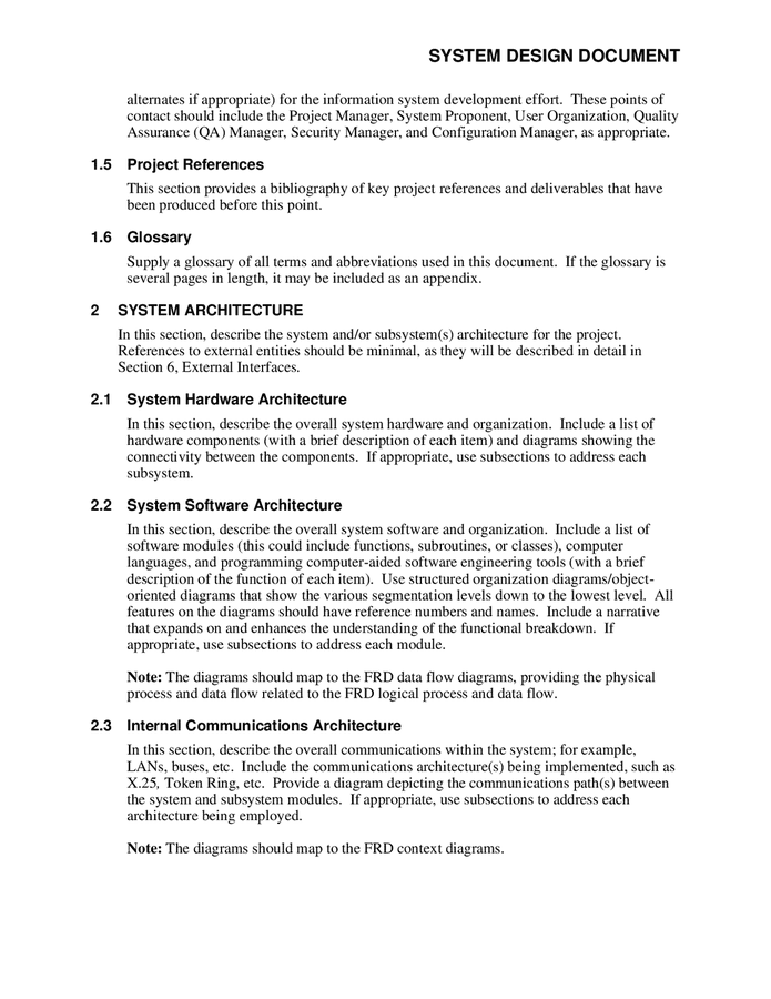 System design document template in Word and Pdf formats page 2 of 8