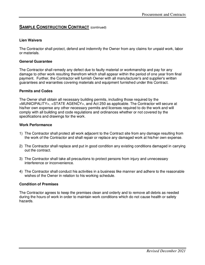 Sample construction contract in Word and Pdf formats - page 2 of 7