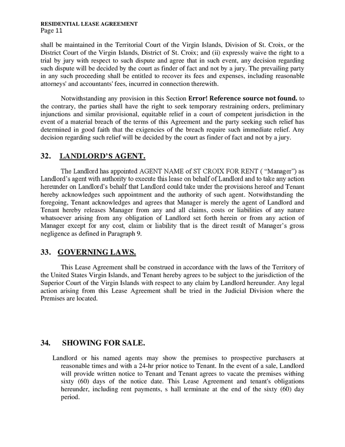 Residential lease agreement sample (Virgin Islands) in Word and Pdf