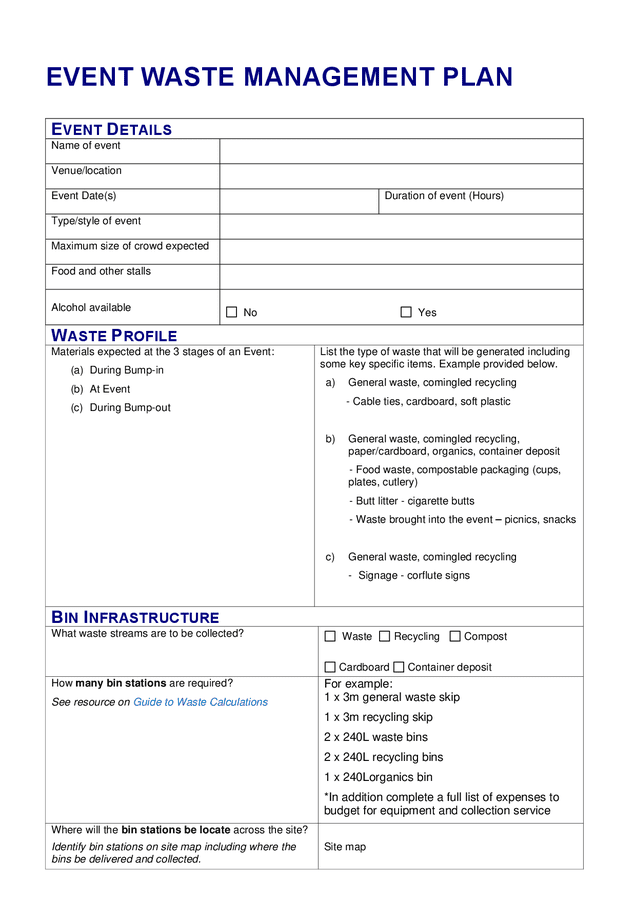 Event waste management plan in Word and Pdf formats - page 2 of 3