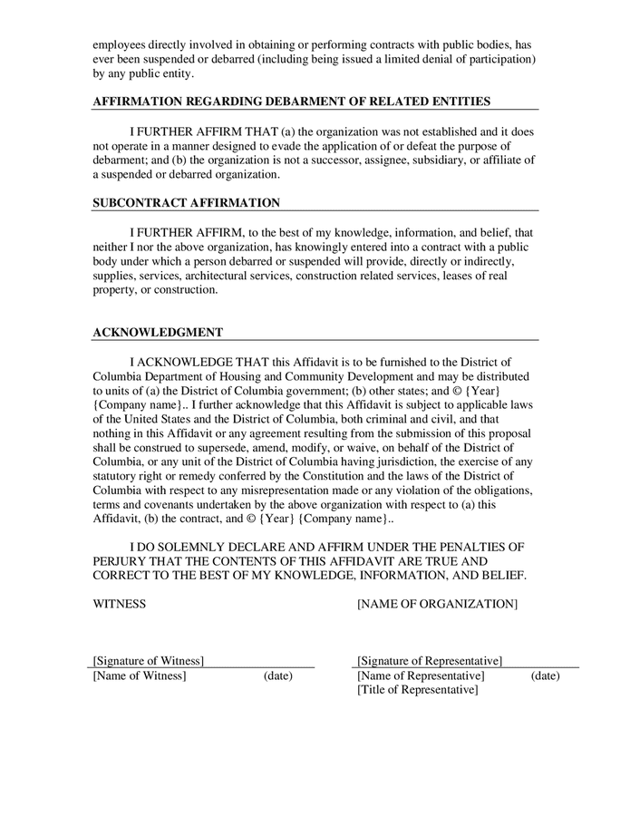 Form of contract affidavit in Word and Pdf formats - page 2 of 2