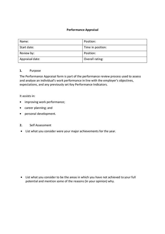 Employee Performance Appraisal Form In Word And Pdf Formats