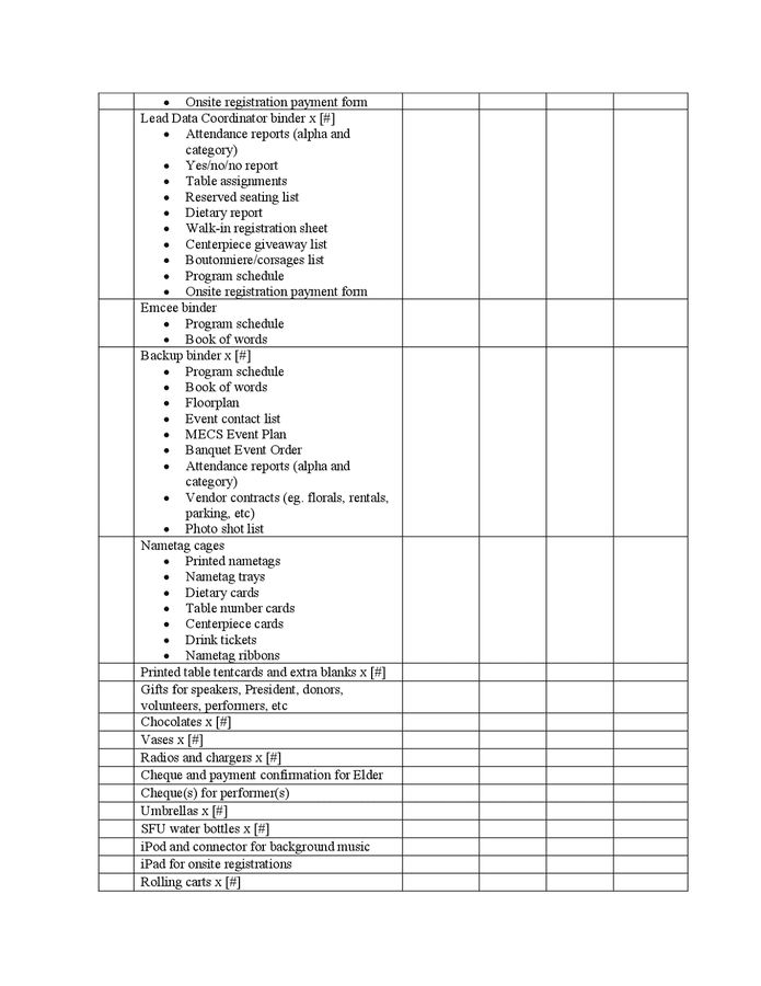 Event Packing List Template In Word And Pdf Formats Page 2 Of 2