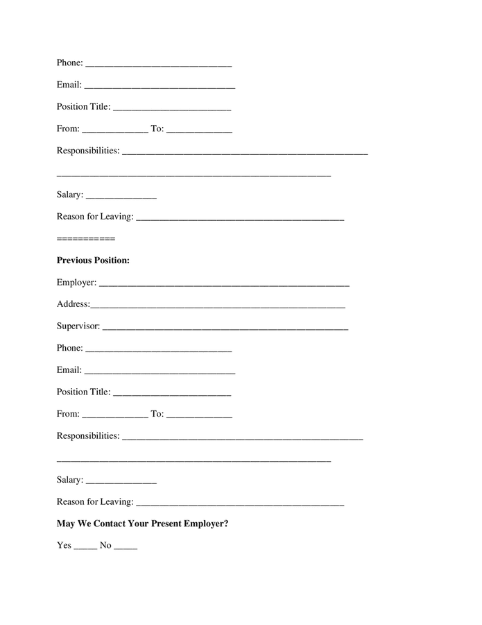 Sample job application form in Word and Pdf formats - page 3 of 4