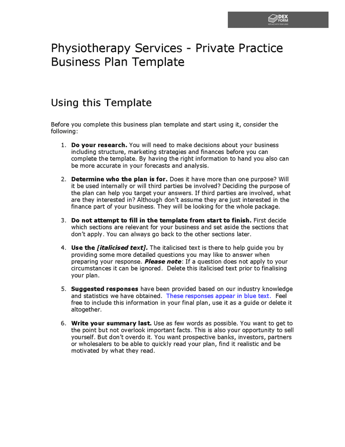 sample private practice business plan