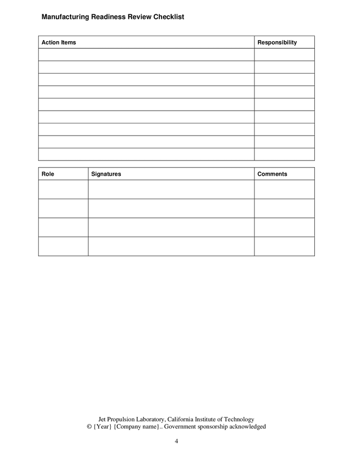 Manufacturing readiness review checklist in Word and Pdf formats - page ...