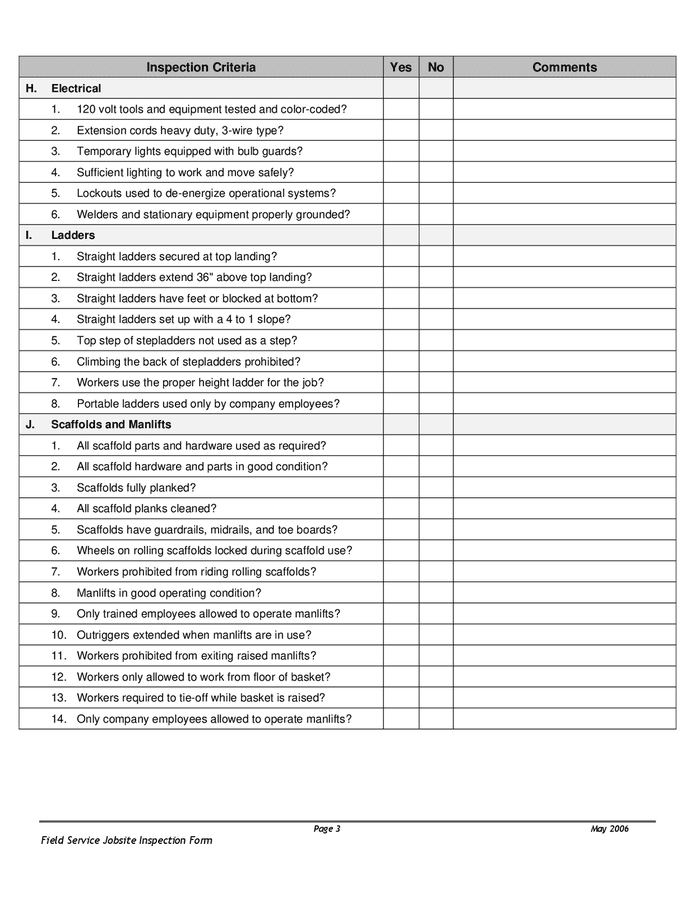 Field service jobsite inspection form in Word and Pdf formats - page 3 of 4