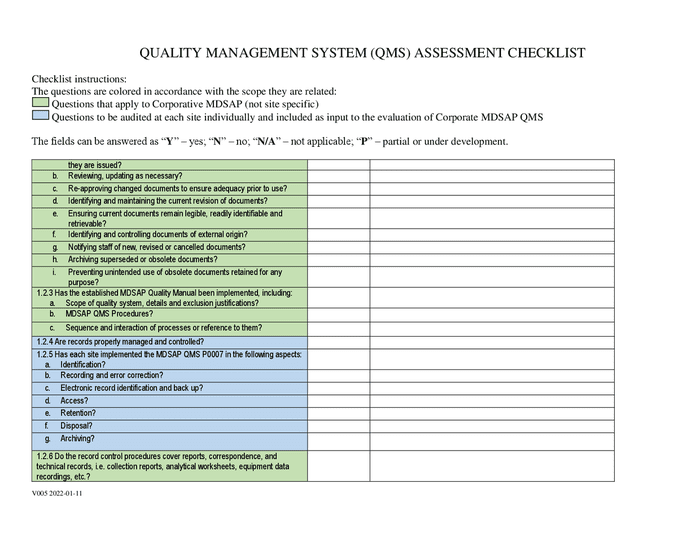 Quality management system (QMS) assessment checklist in Word and Pdf ...