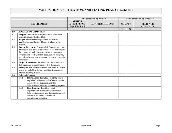 Validation, Verification, And Testing Plan Checklist In Word And Pdf 