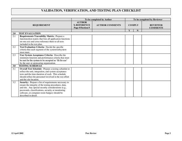 Validation, verification, and testing plan checklist in Word and Pdf ...