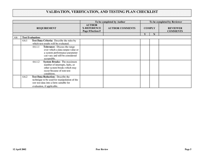 Validation, verification, and testing plan checklist in Word and Pdf ...